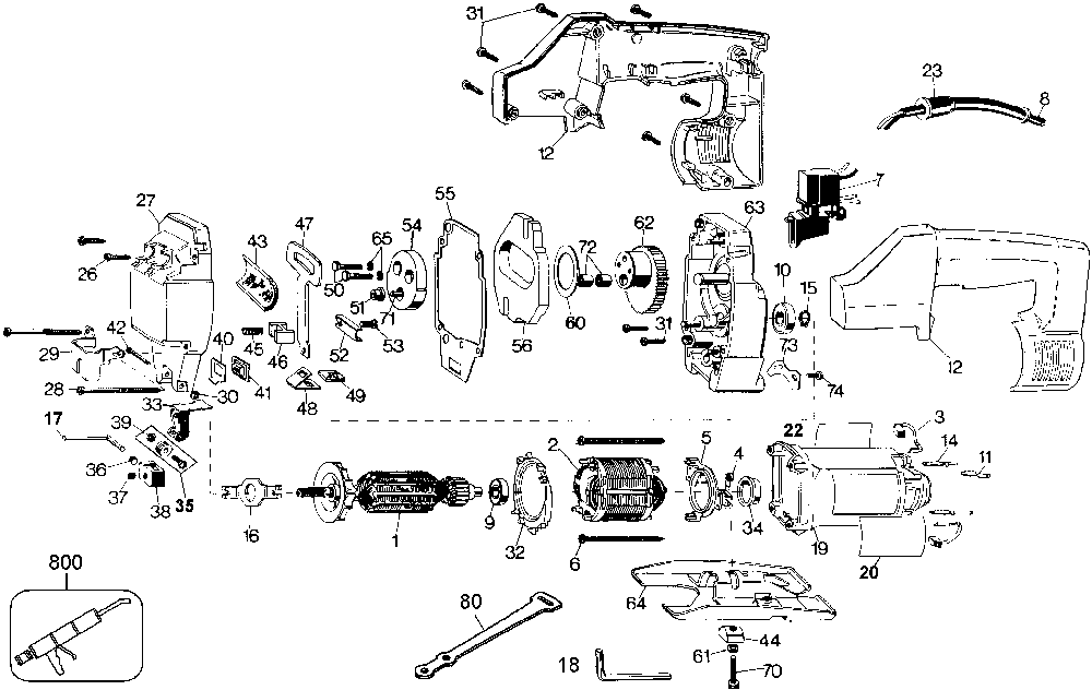 Exploded Diagram A Diagram and Parts List for 23830 Type 1 Black and Decker Jig Saw